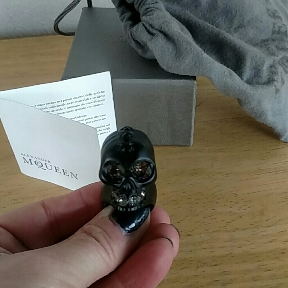 Alexander McQueen Rock Crystal Skull Ring 8.5